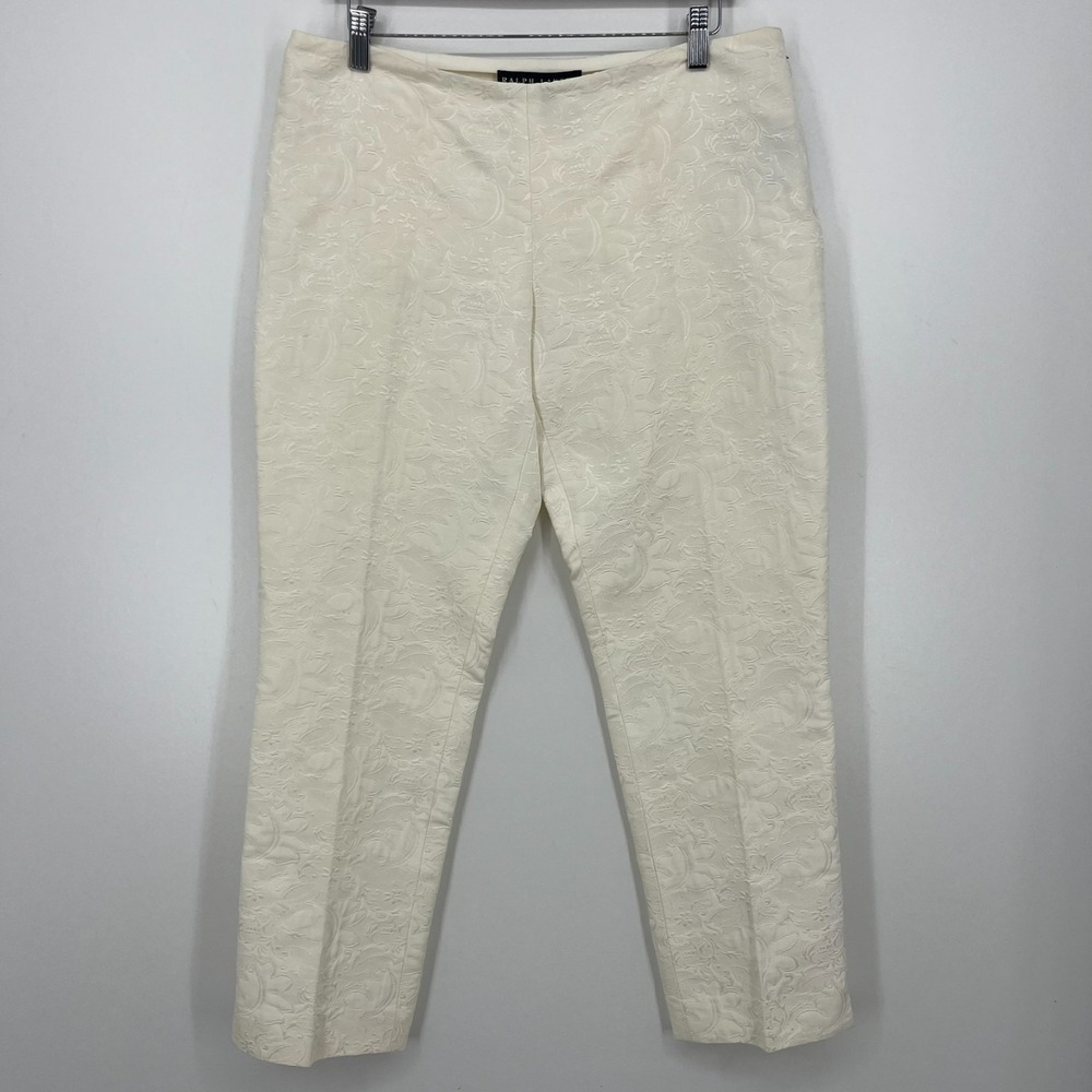 Ralph Lauren Black Label Pants Women's Size 10 White Lace Floral Silk Blend‎ Vtg